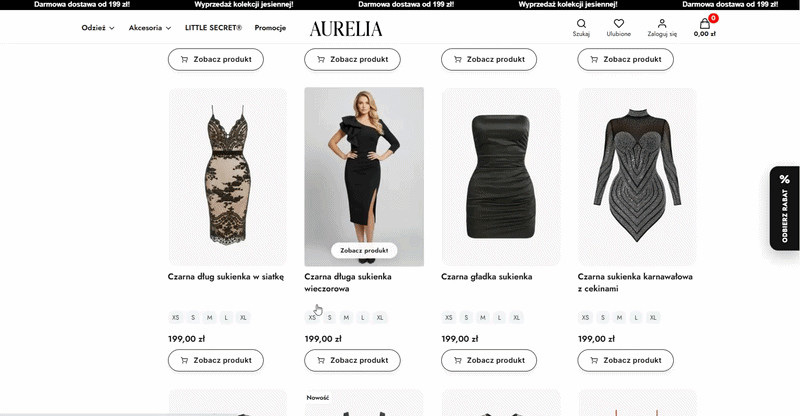 Rozmiary na liście produktów
